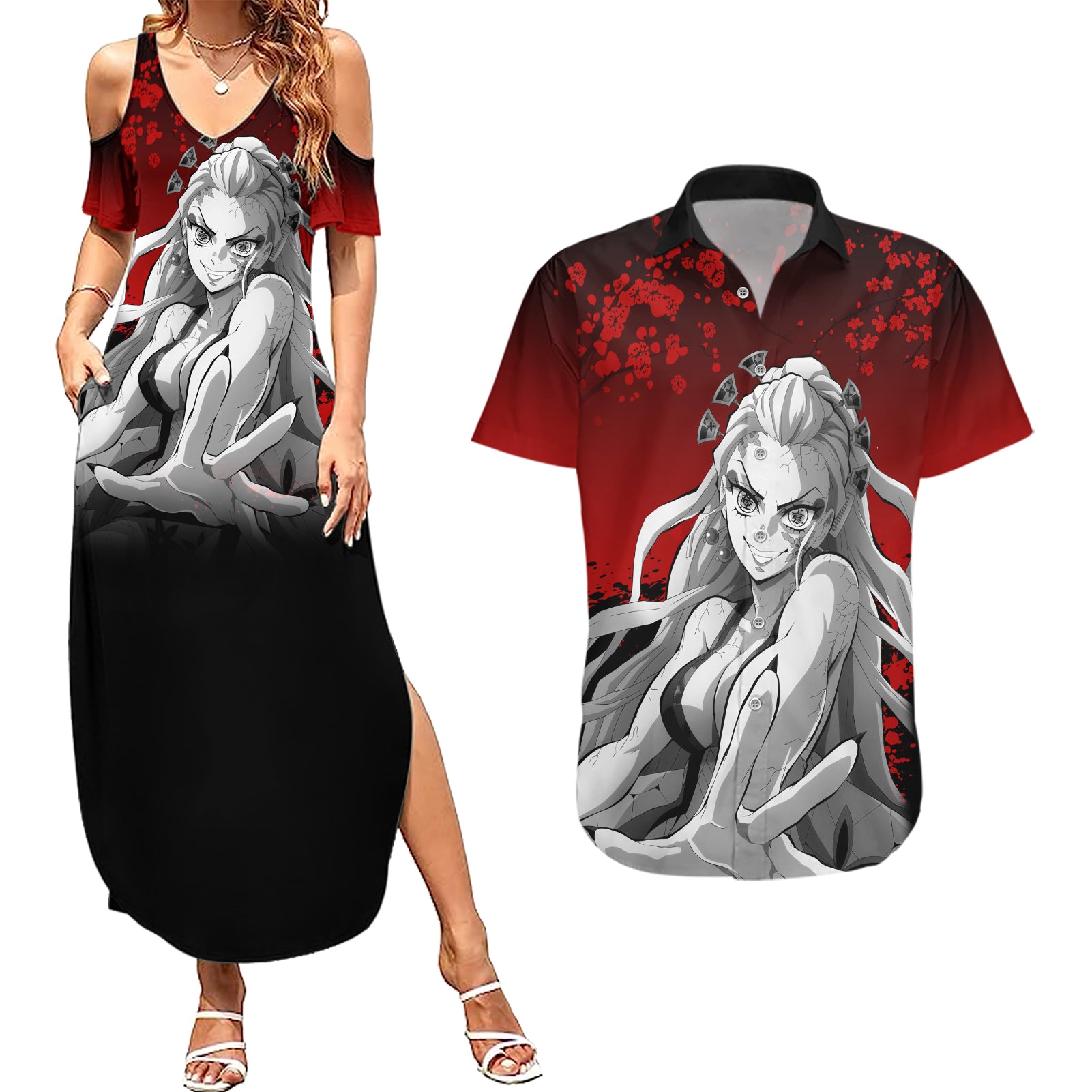 Daki - Japan Art Couples Matching Summer Maxi Dress and Hawaiian Shirt