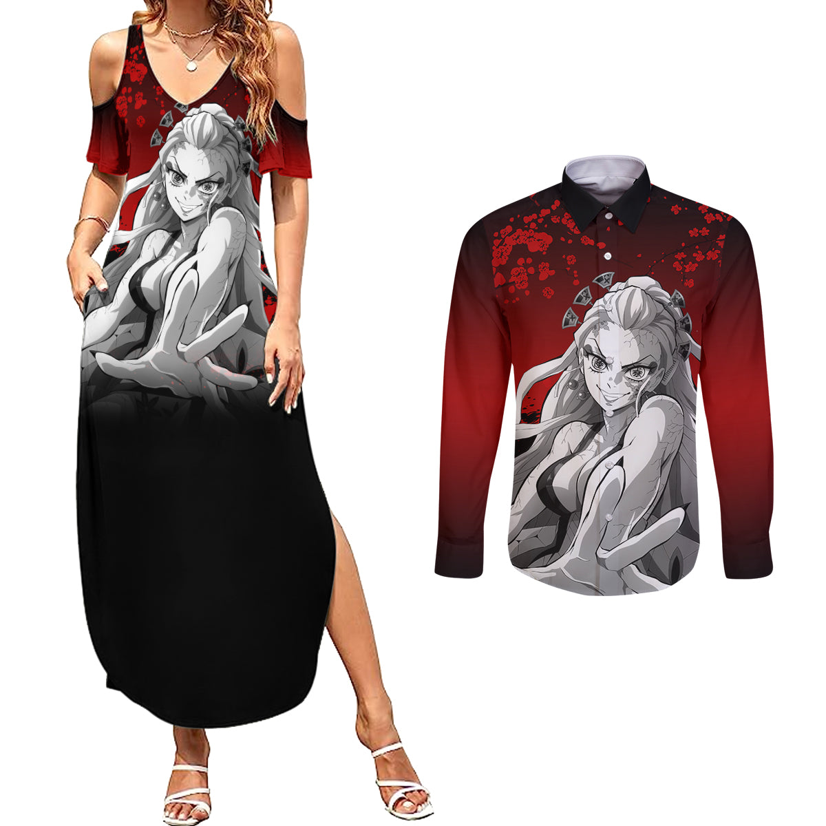 Daki - Japan Art Couples Matching Summer Maxi Dress and Long Sleeve Button Shirt