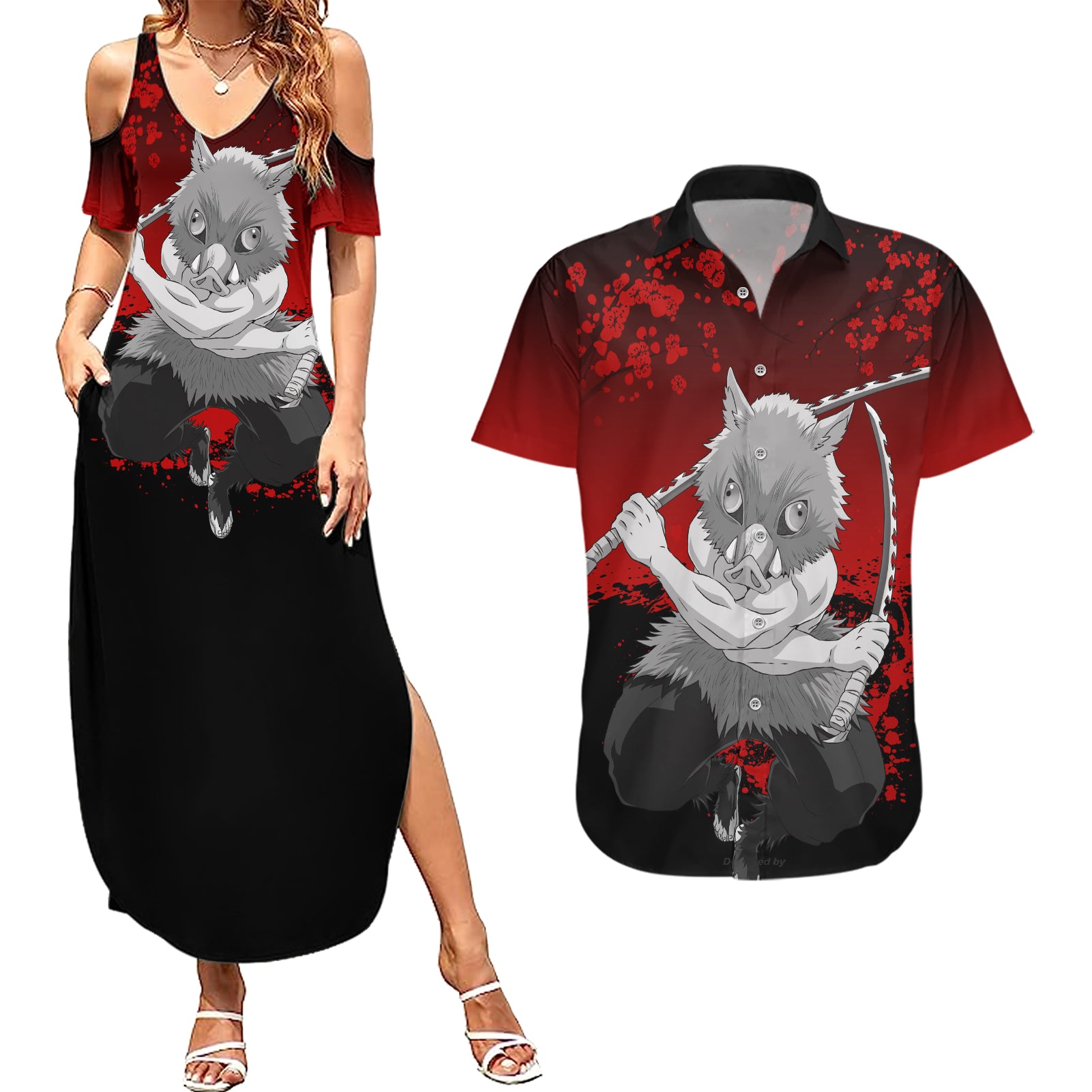 Inosuke - Japan Art Couples Matching Summer Maxi Dress and Hawaiian Shirt