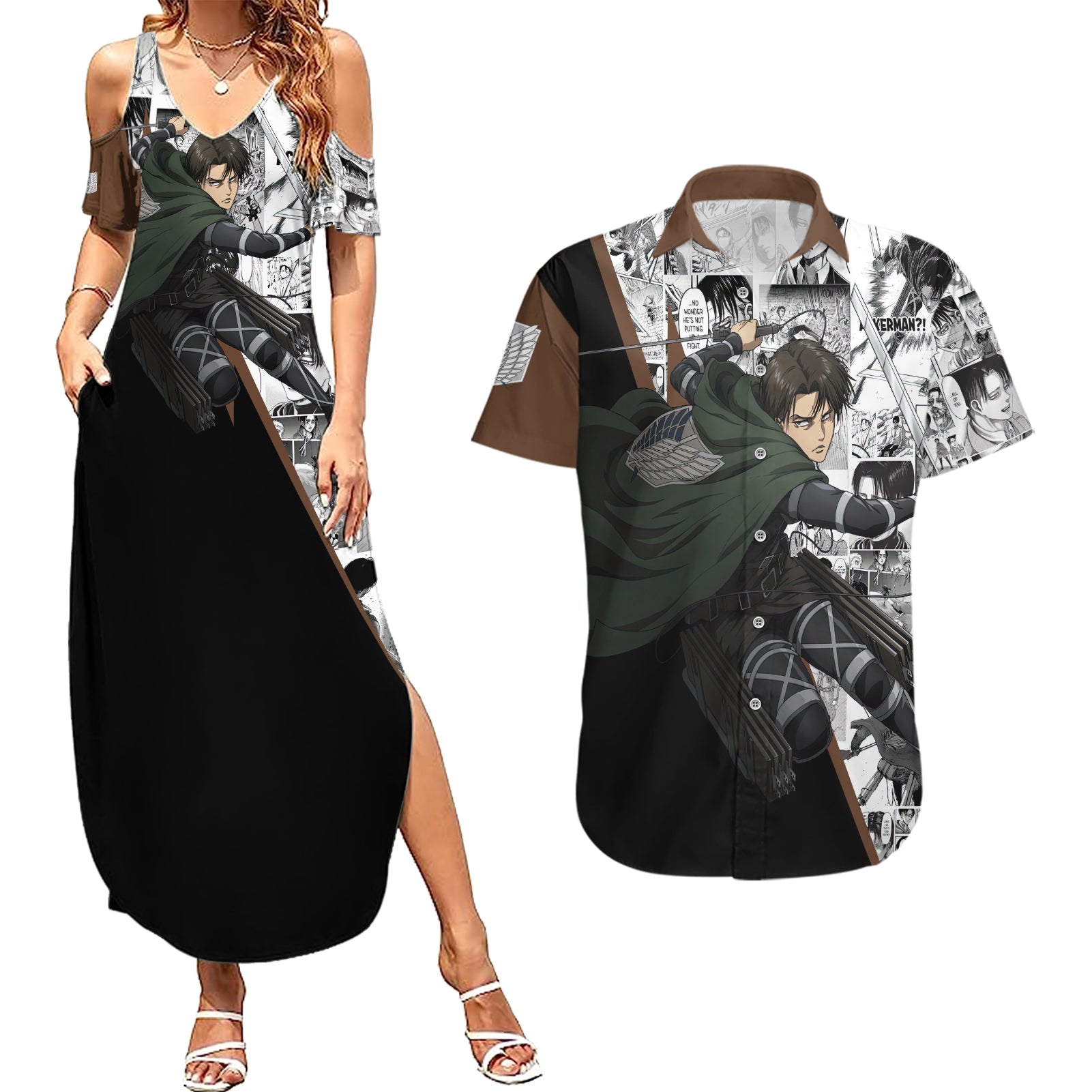 Levi Ackerman - Manga Style Couples Matching Summer Maxi Dress and Hawaiian Shirt