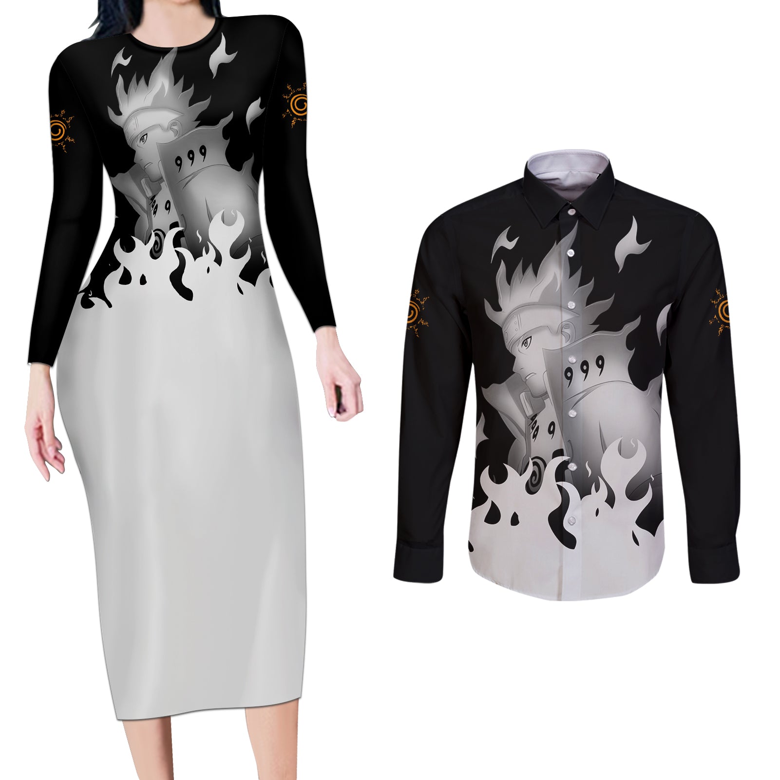 Bijuu Couples Matching Long Sleeve Bodycon Dress and Long Sleeve Button Shirt Naruto