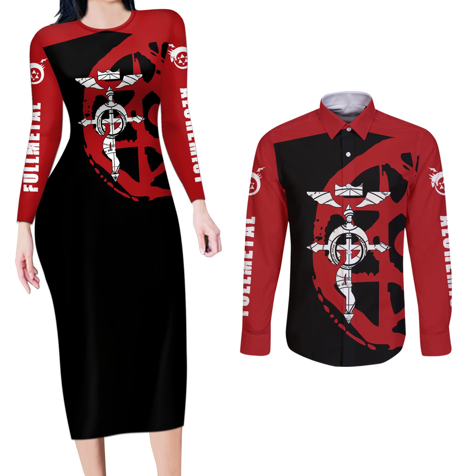 Fullmetal Couples Matching Long Sleeve Bodycon Dress and Long Sleeve Button Shirt Achemist