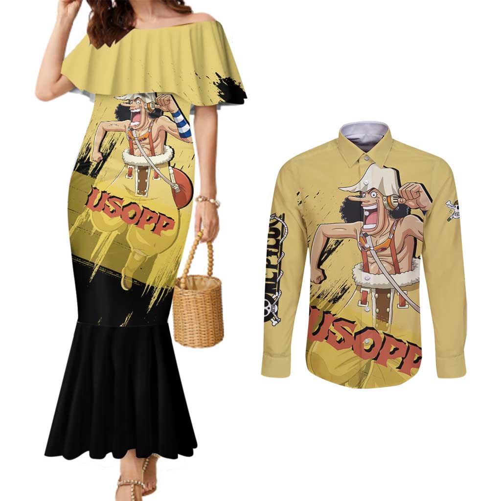 Usopp - One Piece Couples Matching Mermaid Dress and Long Sleeve Button Shirt Anime Style