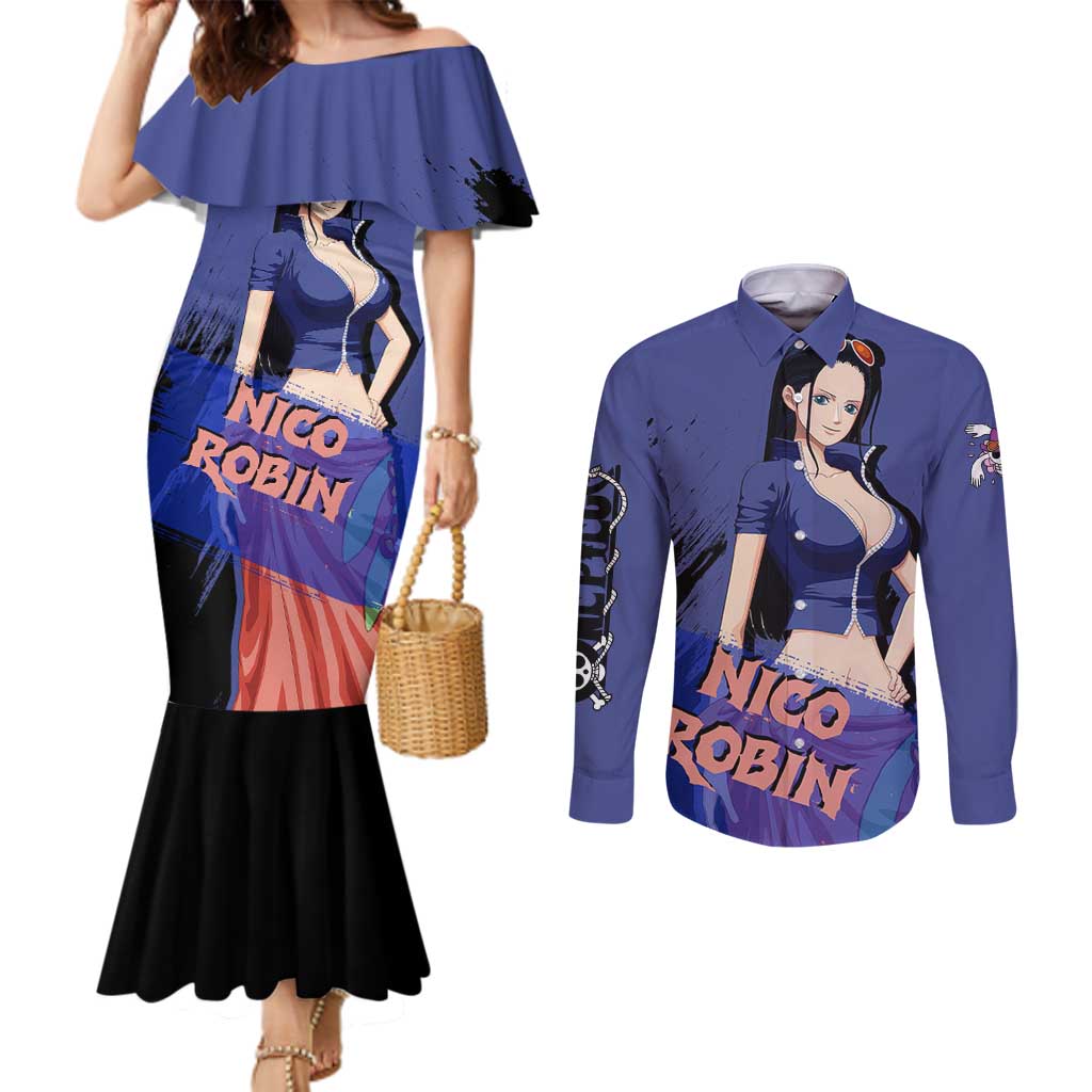 Nico Robin - One Piece Couples Matching Mermaid Dress and Long Sleeve Button Shirt Anime Style