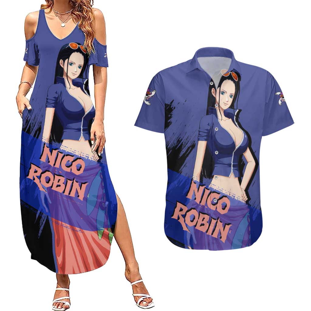 Nico Robin - One Piece Couples Matching Summer Maxi Dress and Hawaiian Shirt Anime Style