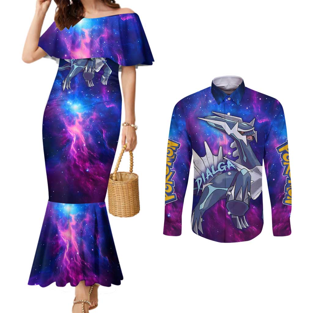 Dialga - Pokemon Couples Matching Mermaid Dress and Long Sleeve Button Shirt Anime Mix Pattern Style