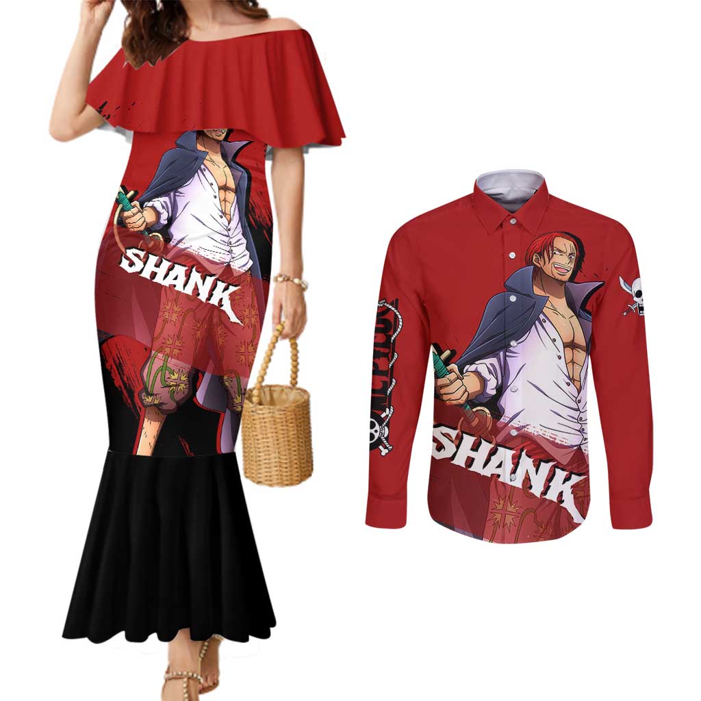 Emperor - Shank - One Piece Couples Matching Mermaid Dress and Long Sleeve Button Shirt Anime Style