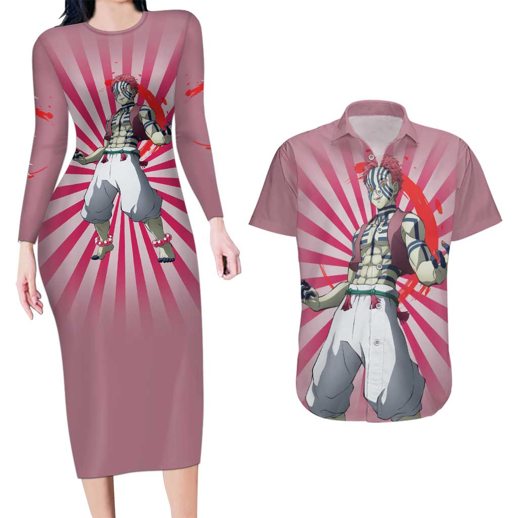 Akaza - Demon Slayer Couples Matching Long Sleeve Bodycon Dress and Hawaiian Shirt Anime Style