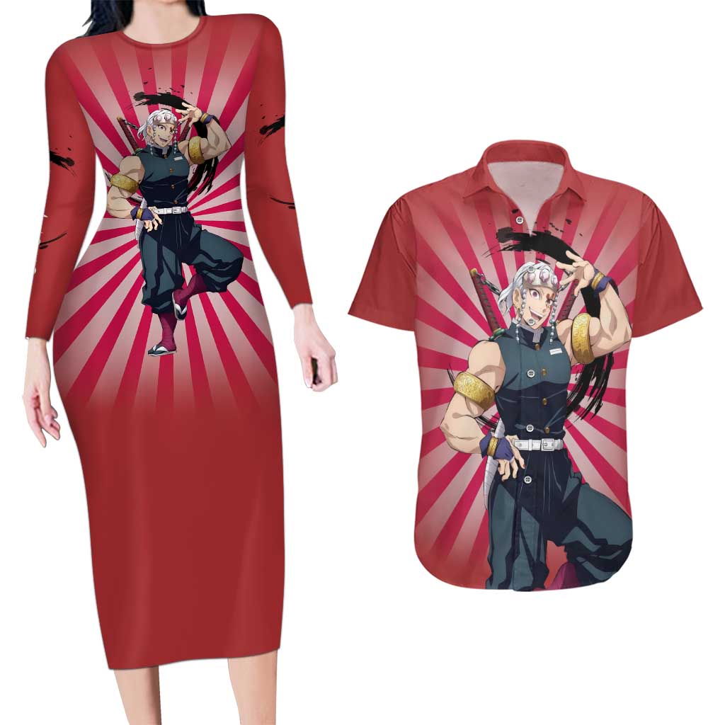 Tengen Uzui - Demon Slayer Couples Matching Long Sleeve Bodycon Dress and Hawaiian Shirt Anime Style