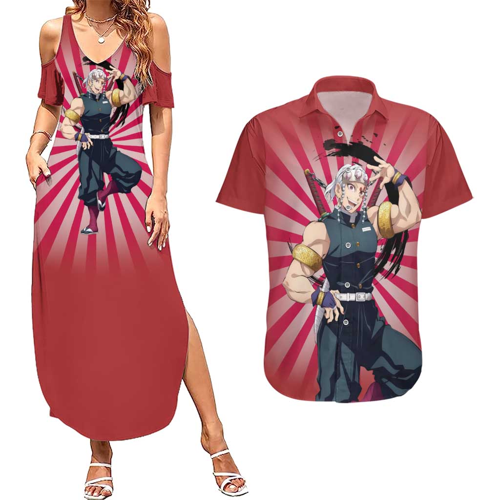 Tengen Uzui - Demon Slayer Couples Matching Summer Maxi Dress and Hawaiian Shirt Anime Style