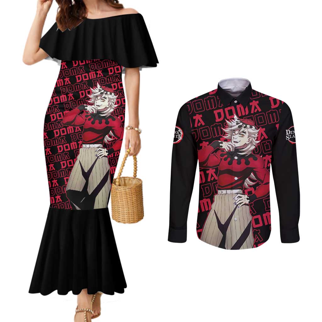 Doma - Demon Slayer Couples Matching Mermaid Dress and Long Sleeve Button Shirt Anime Mix Pattern Style