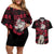 Doma - Demon Slayer Couples Matching Off Shoulder Short Dress and Hawaiian Shirt Anime Mix Pattern Style