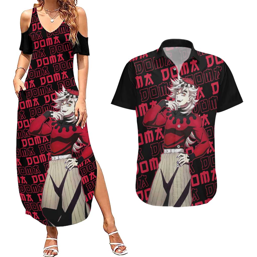 Doma - Demon Slayer Couples Matching Summer Maxi Dress and Hawaiian Shirt Anime Mix Pattern Style