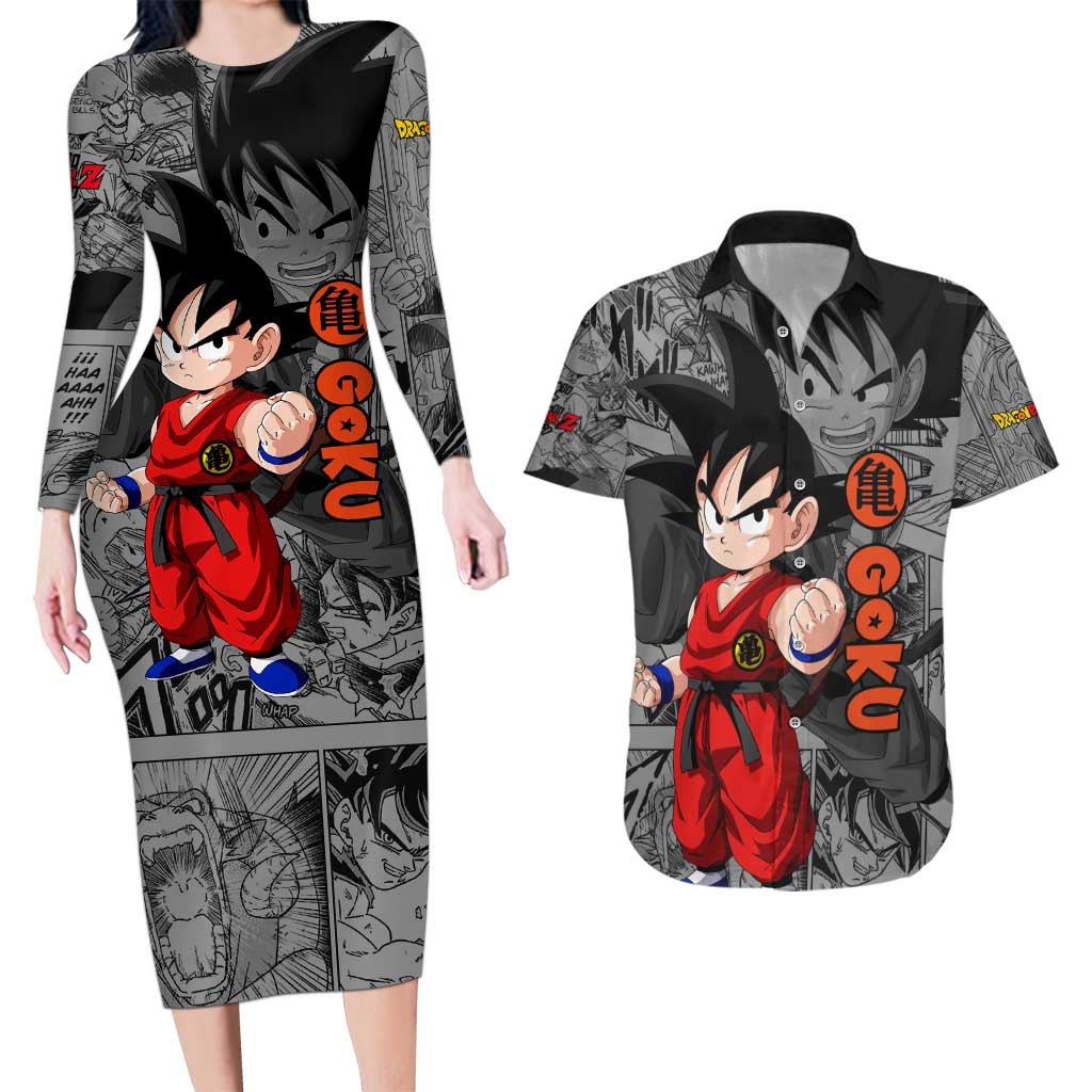 Goku Kid - Dragon Ball Couples Matching Long Sleeve Bodycon Dress and Hawaiian Shirt Anime Mix Manga Style