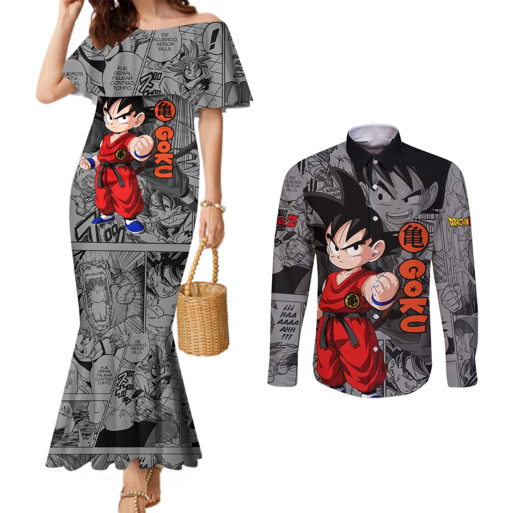 Goku Kid - Dragon Ball Couples Matching Mermaid Dress and Long Sleeve Button Shirt Anime Mix Manga Style