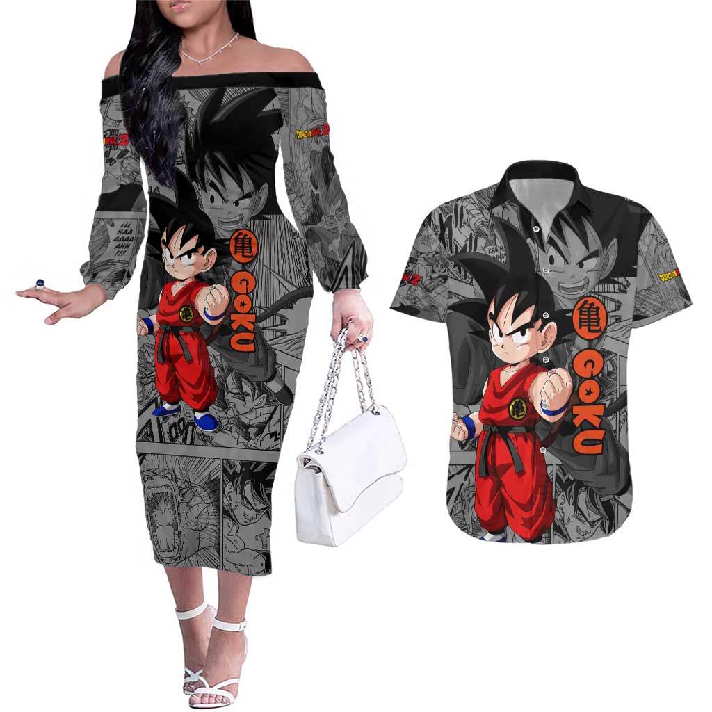 Goku Kid - Dragon Ball Couples Matching Off The Shoulder Long Sleeve Dress and Hawaiian Shirt Anime Mix Manga Style