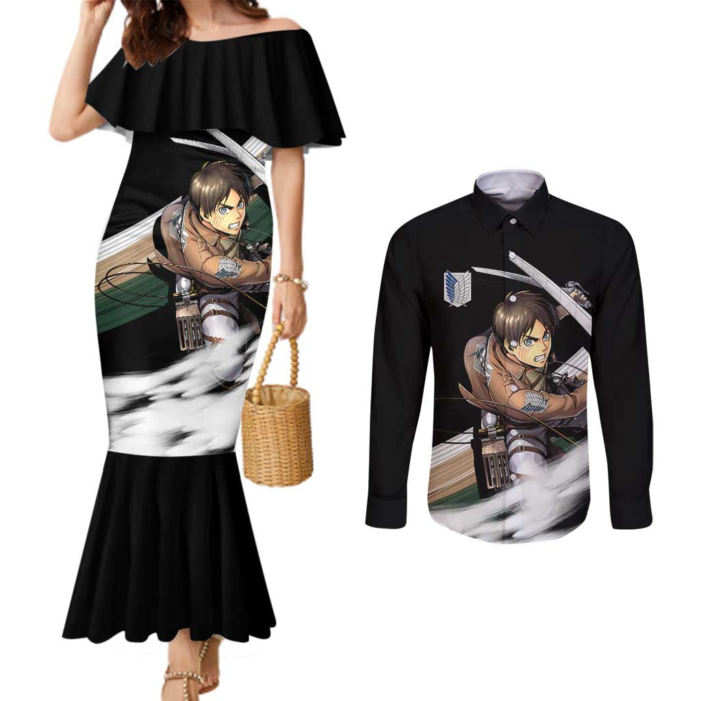 Eren Yeager - Attack On Titan Couples Matching Mermaid Dress and Long Sleeve Button Shirt Anime Style