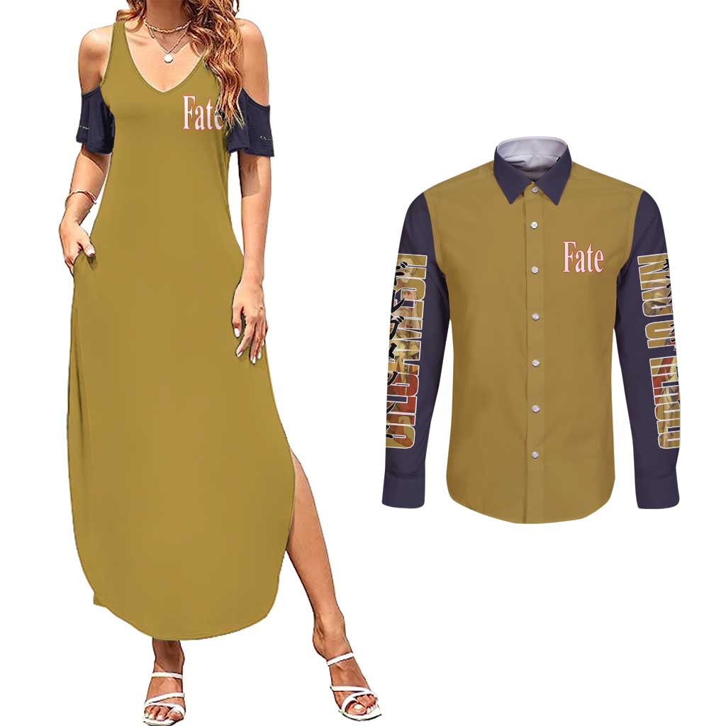 Gilgamesh Fate Series Couples Matching Summer Maxi Dress and Long Sleeve Button Shirt Anime Style