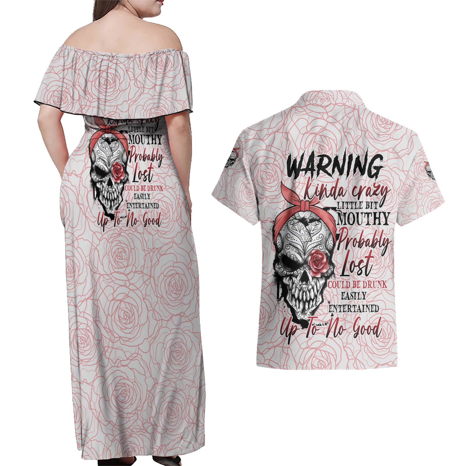 warning-kinda-crazy-tattooed-girl-rose-couples-matching-off-shoulder-maxi-dress-and-hawaiian-shirt