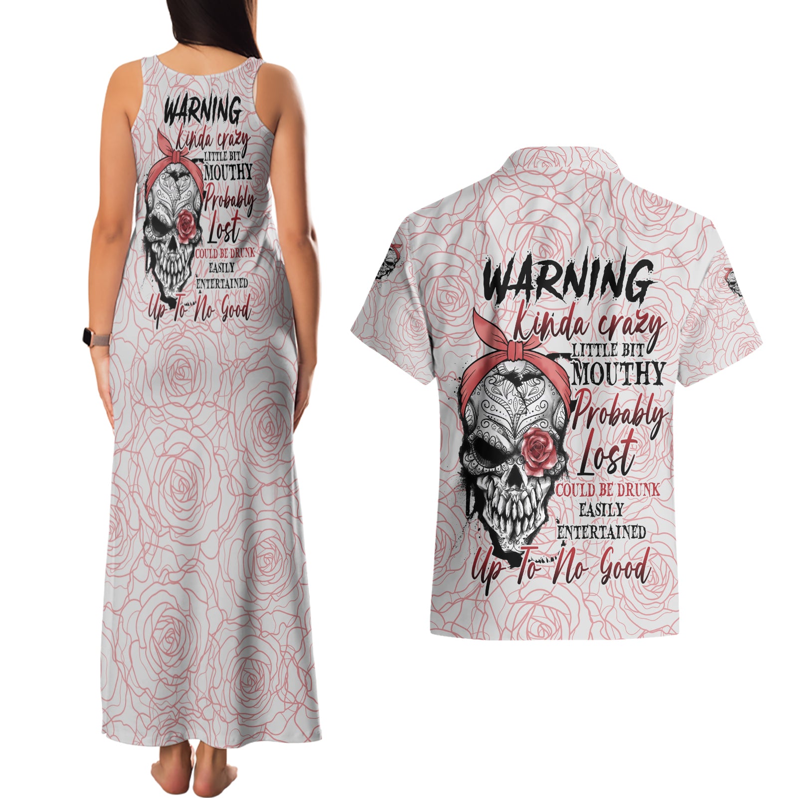 warning-kinda-crazy-tattooed-girl-rose-couples-matching-tank-maxi-dress-and-hawaiian-shirt