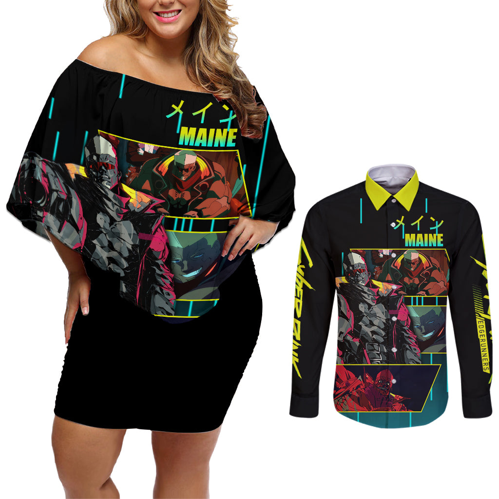 Cyberpunk Maine Couples Matching Off Shoulder Short Dress and Long Sleeve Button Shirt