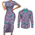 Noivern Pattern Style Couples Matching Short Sleeve Bodycon Dress and Long Sleeve Button Shirt