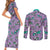 Noivern Pattern Style Couples Matching Short Sleeve Bodycon Dress and Long Sleeve Button Shirt