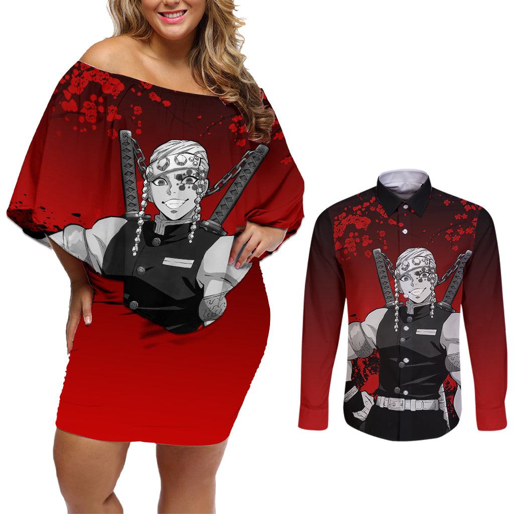 Tengen Uzui Japan Art Couples Matching Off Shoulder Short Dress and Long Sleeve Button Shirt