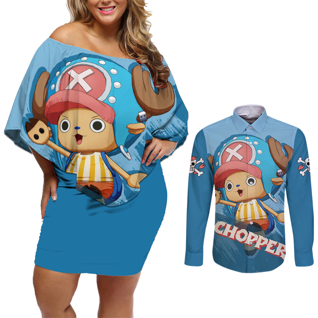 Tony Tony Chopper Couples Matching Off Shoulder Short Dress and Long Sleeve Button Shirt