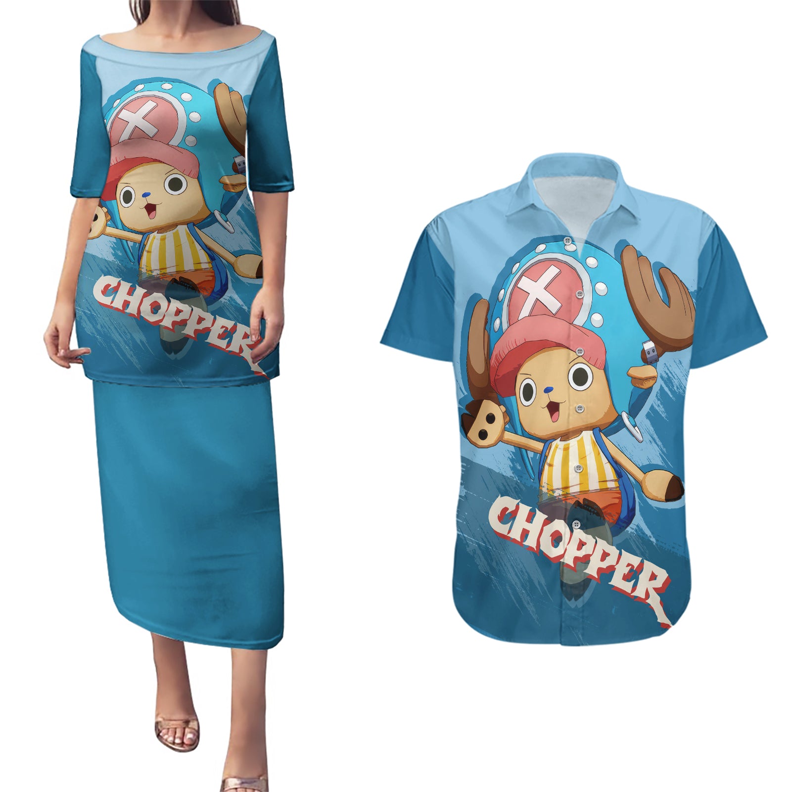 Tony Tony Chopper Couples Matching Puletasi and Hawaiian Shirt