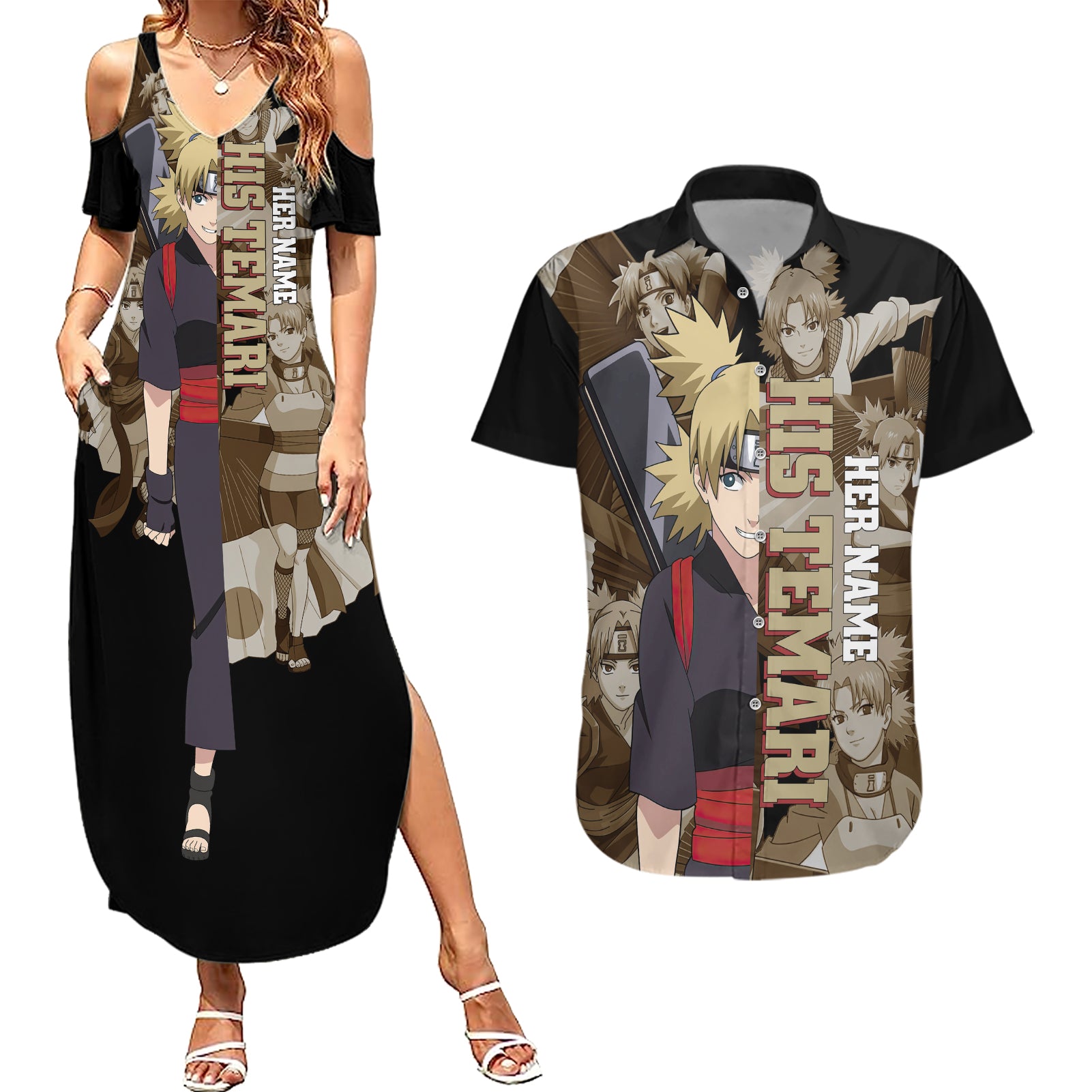 Temari Couples Matching Summer Maxi Dress and Hawaiian Shirt Naruto