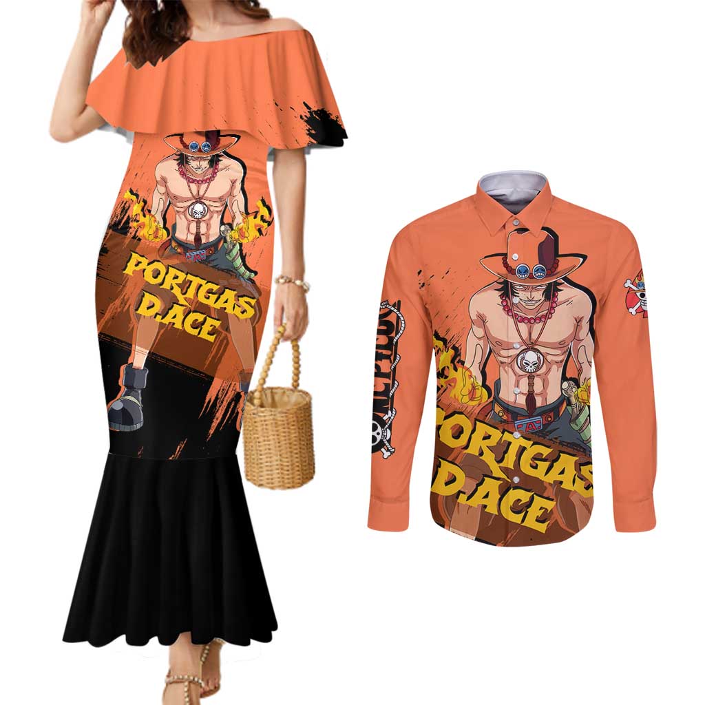 Portgas D.Ace - One Piece Couples Matching Mermaid Dress and Long Sleeve Button Shirt Anime Style