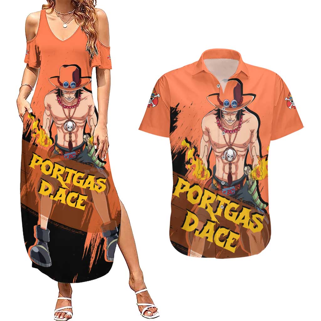 Portgas D.Ace - One Piece Couples Matching Summer Maxi Dress and Hawaiian Shirt Anime Style