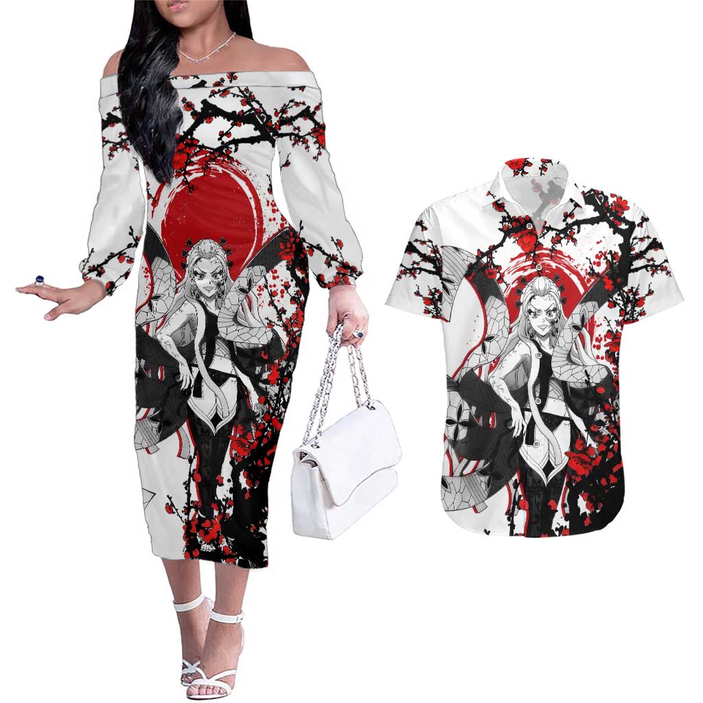 Daki - Demon Slayer Couples Matching Off The Shoulder Long Sleeve Dress and Hawaiian Shirt Anime Japan Style