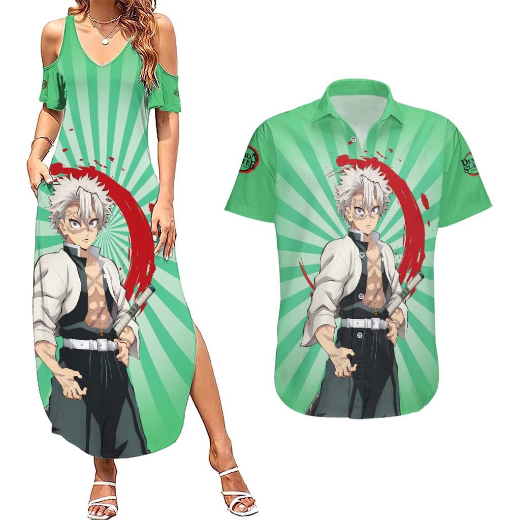 Sanemi Shinazugawa - Demon Slayer Couples Matching Summer Maxi Dress and Hawaiian Shirt Anime Mix Pattern Style