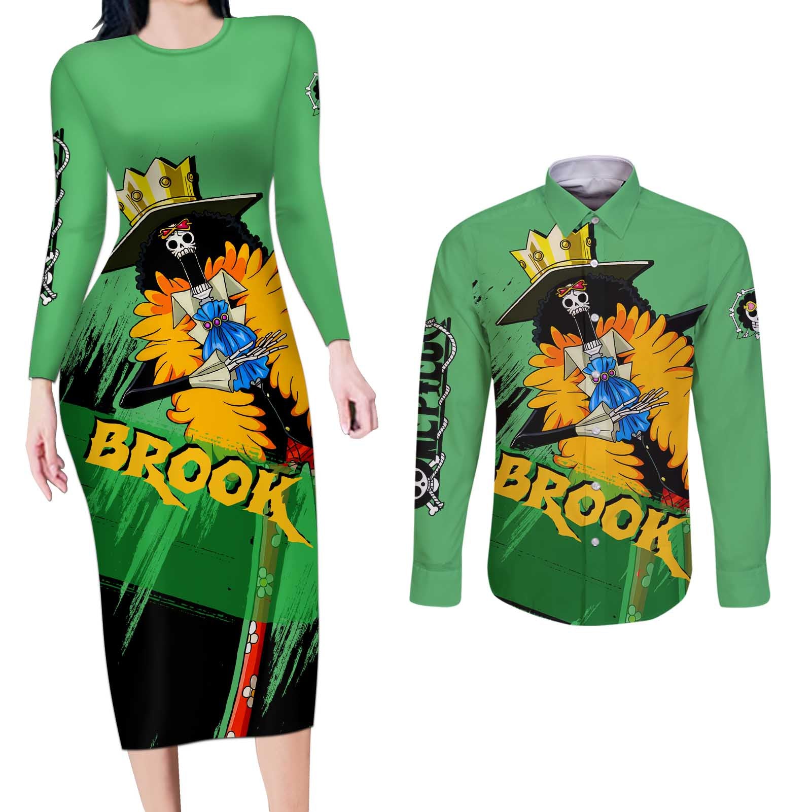 Brook - One Piece Couples Matching Long Sleeve Bodycon Dress and Long Sleeve Button Shirt Anime Style