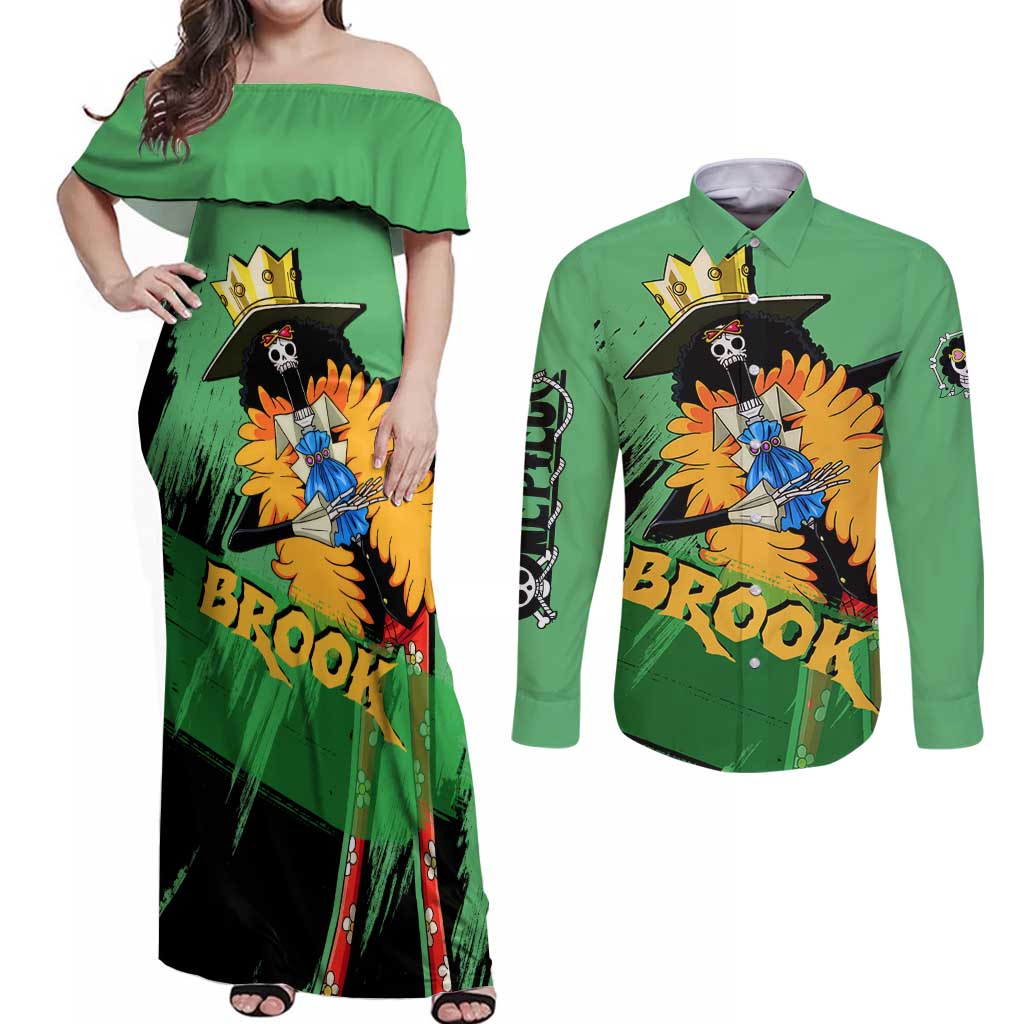 Brook - One Piece Couples Matching Off Shoulder Maxi Dress and Long Sleeve Button Shirt Anime Style