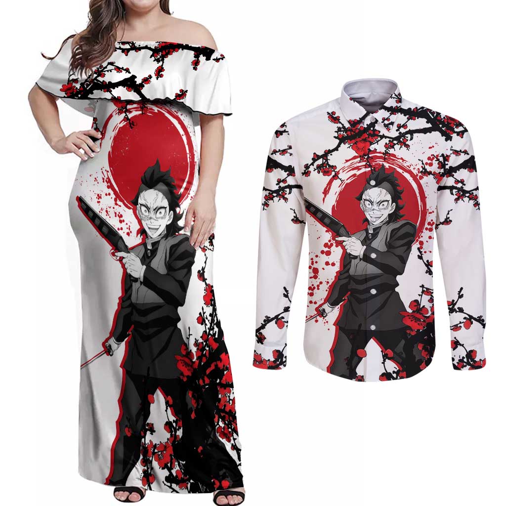 Shinazugawa Genya - Demon Slayer Couples Matching Off Shoulder Maxi Dress and Long Sleeve Button Shirt Anime Japan Style