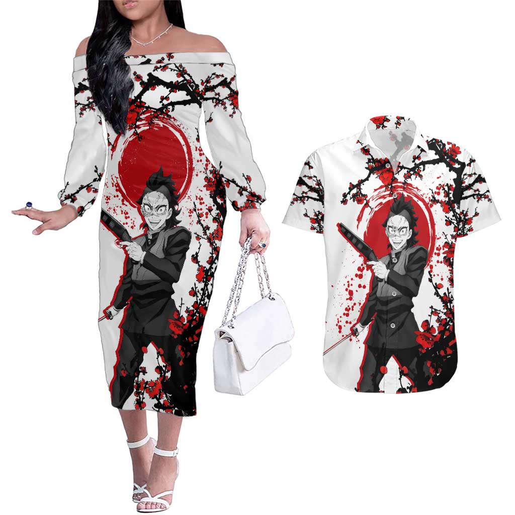 Shinazugawa Genya - Demon Slayer Couples Matching Off The Shoulder Long Sleeve Dress and Hawaiian Shirt Anime Japan Style