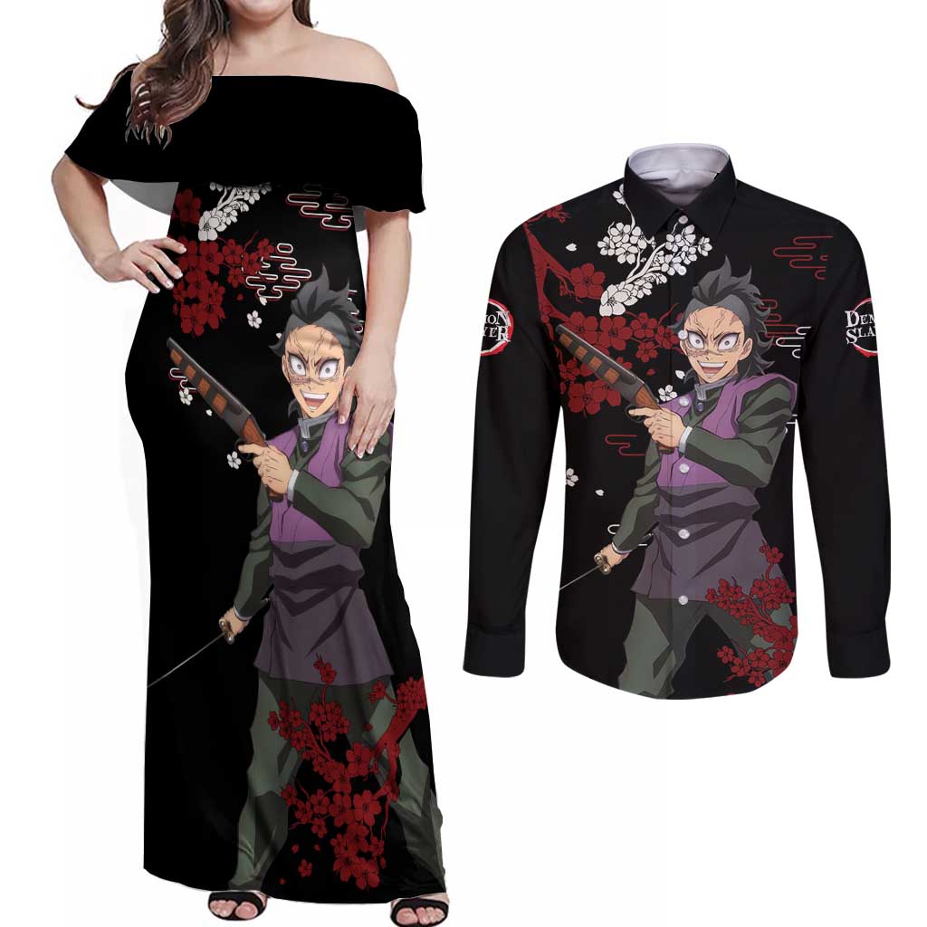 Shinazugawa Genya - Demon Slayer Couples Matching Off Shoulder Maxi Dress and Long Sleeve Button Shirt Anime Japan Style