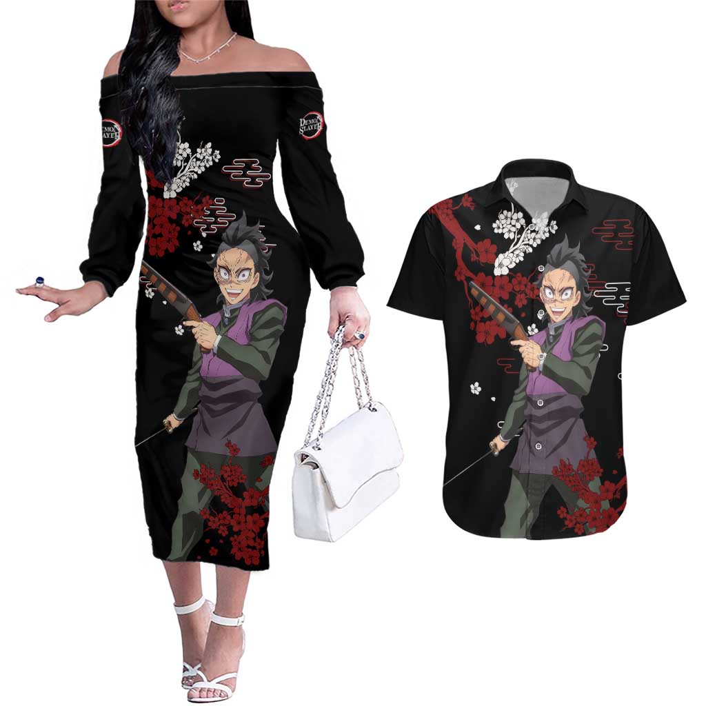 Shinazugawa Genya - Demon Slayer Couples Matching Off The Shoulder Long Sleeve Dress and Hawaiian Shirt Anime Japan Style