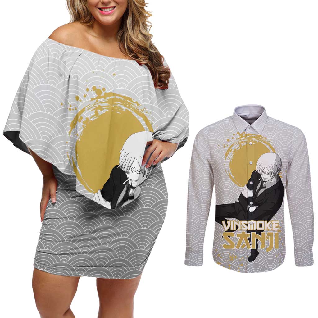 Sanji - One Piece Couples Matching Off Shoulder Short Dress and Long Sleeve Button Shirt Anime Style