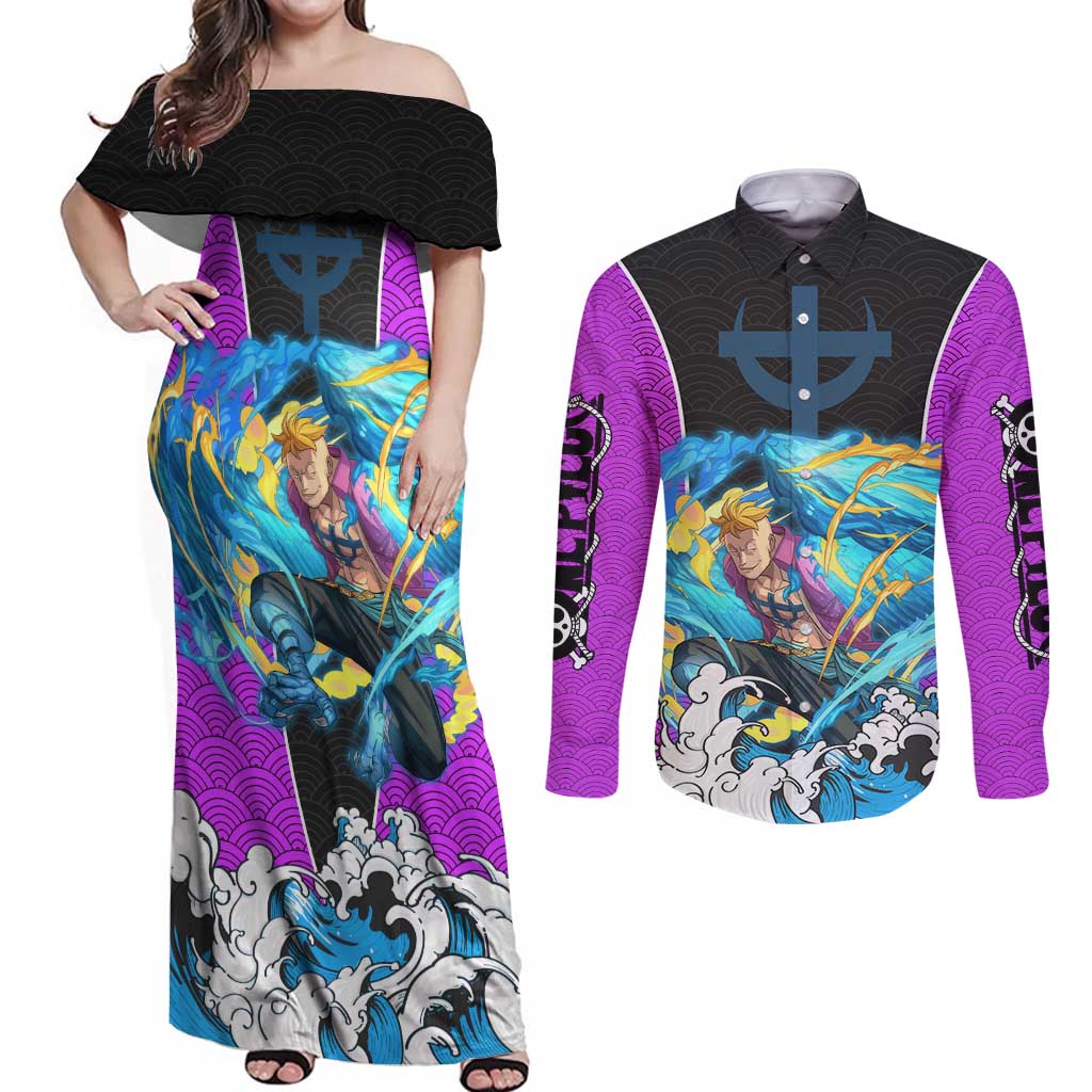 Marco - One Piece Couples Matching Off Shoulder Maxi Dress and Long Sleeve Button Shirt Anime Style