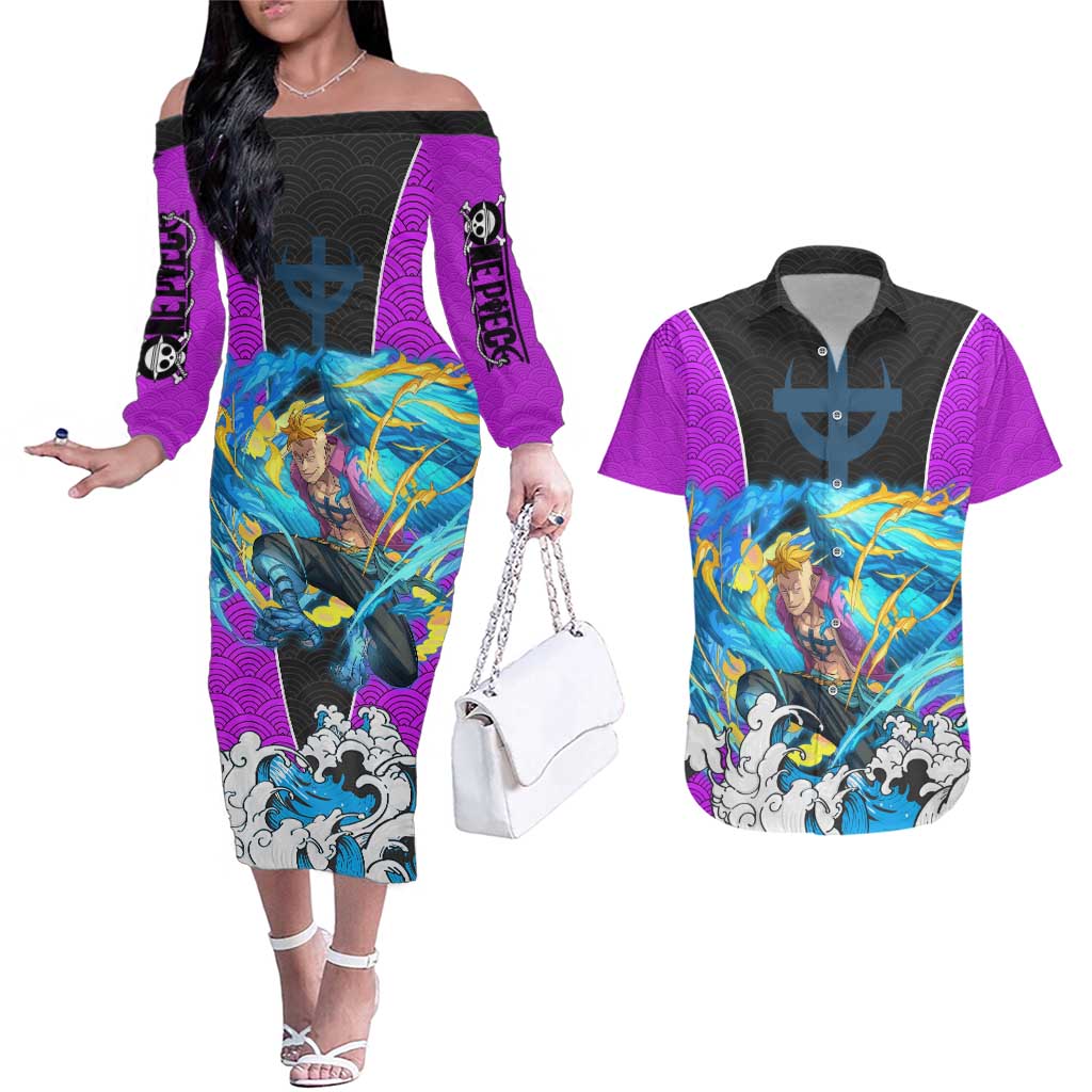 Marco - One Piece Couples Matching Off The Shoulder Long Sleeve Dress and Hawaiian Shirt Anime Style