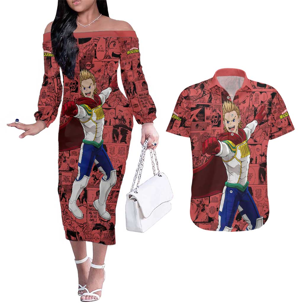 Mirio Toogata - My Hero Academia Couples Matching Off The Shoulder Long Sleeve Dress and Hawaiian Shirt Anime Mix Manga Style