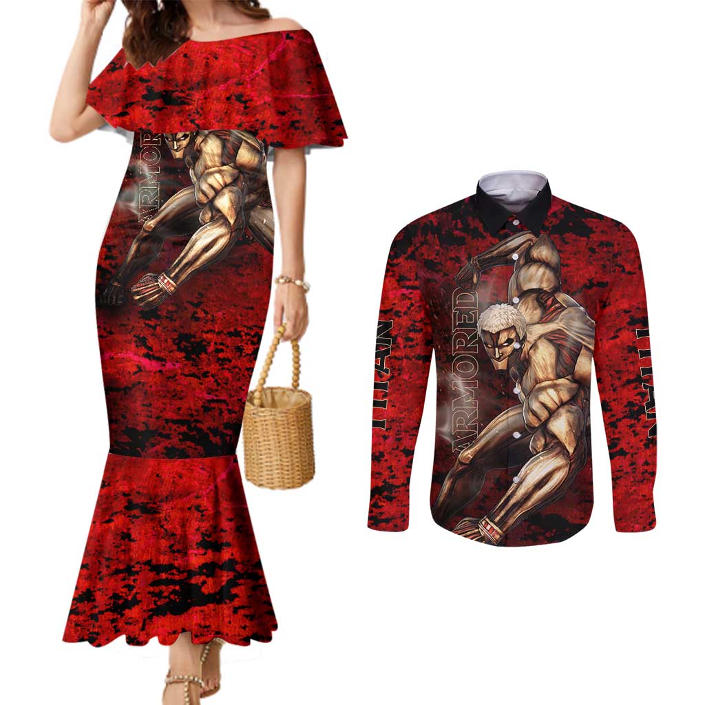 AOT Armored Titan - Attack On Titan Couples Matching Mermaid Dress and Long Sleeve Button Shirt Anime Style