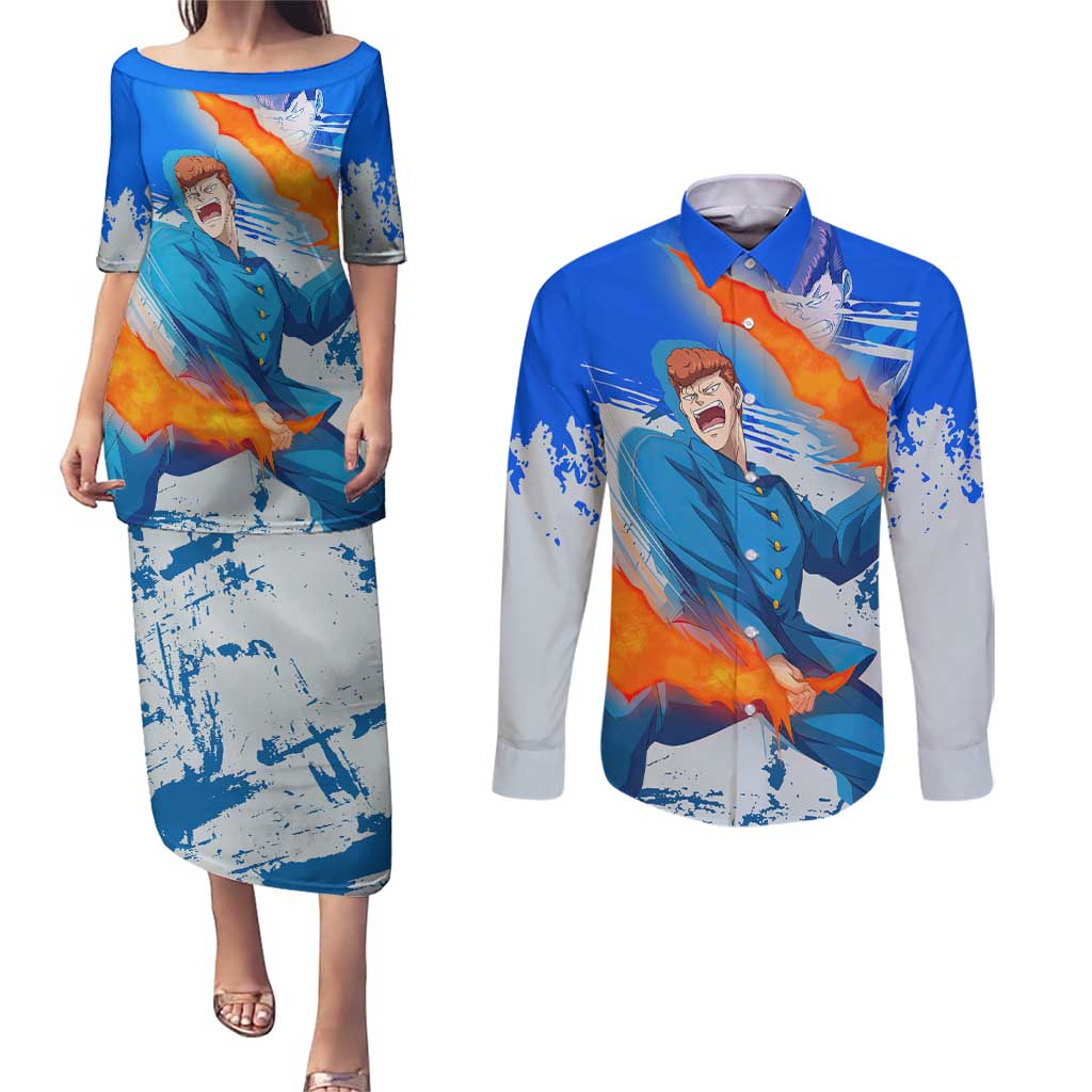 Kazuma Kuwabara - Yu yu Hakusho Couples Matching Puletasi and Long Sleeve Button Shirt Anime Style