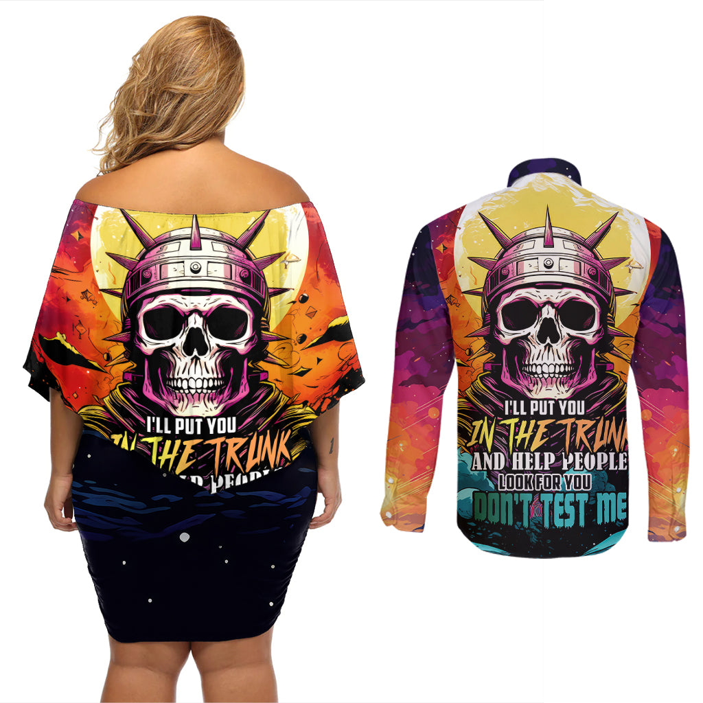 skull-space-couples-matching-off-shoulder-short-dress-and-long-sleeve-button-shirts-ill-put-you-in-the-trunk