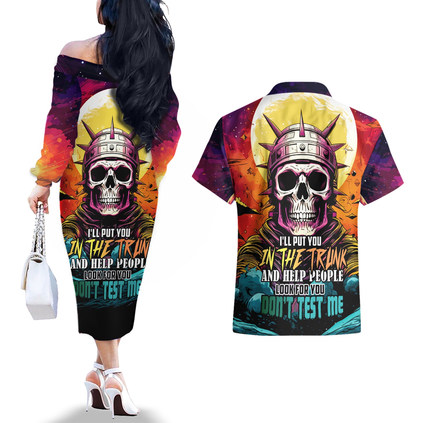 skull-space-couples-matching-off-the-shoulder-long-sleeve-dress-and-hawaiian-shirt-ill-put-you-in-the-trunk