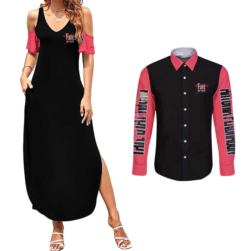 Saber Alter Fate Stay Night Heaven’s Feel Couples Matching Summer Maxi Dress and Long Sleeve Button Shirt Anime Style